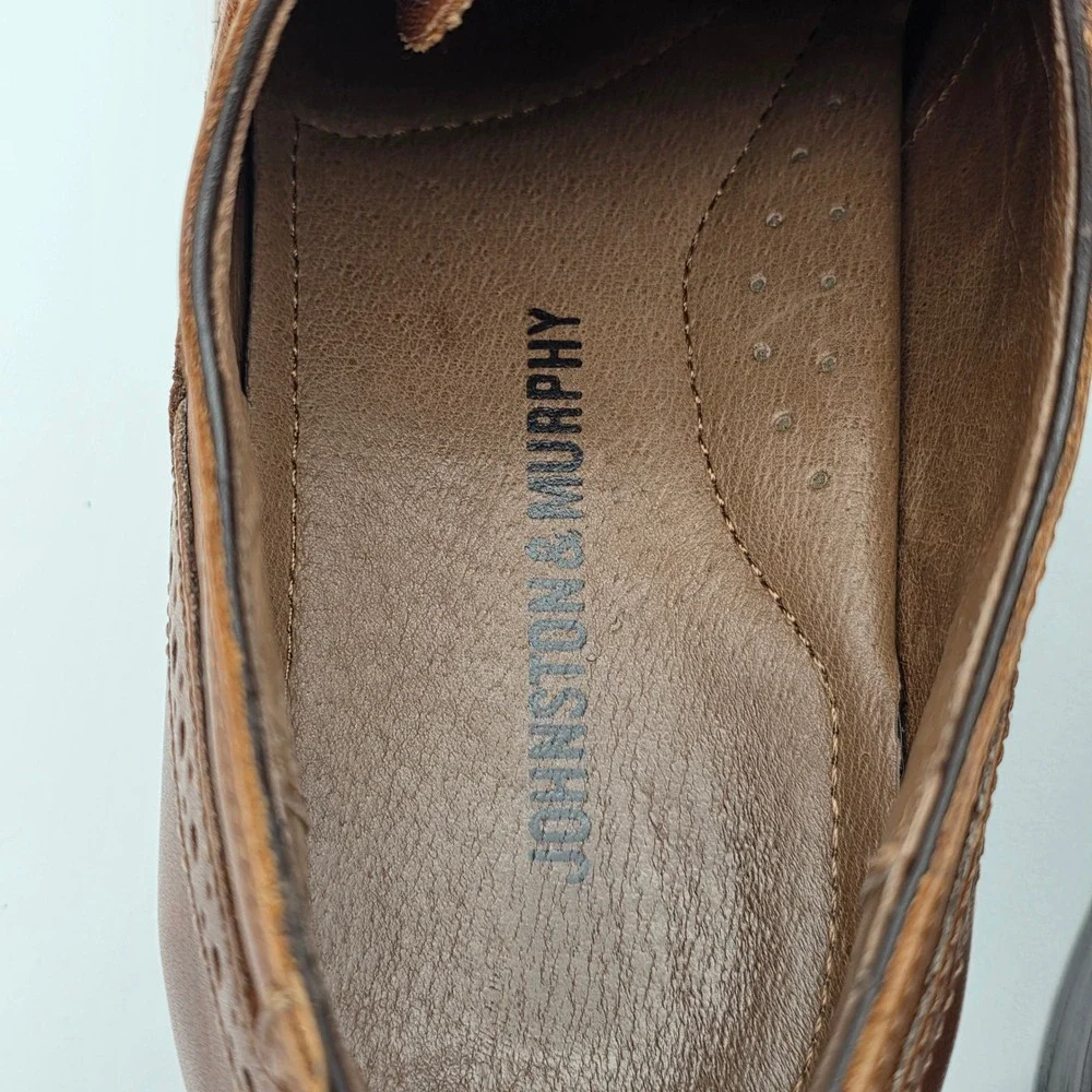 Johnston & Murphy Conard Oxford Mens 8 Tan Leather Brogue Cap Toe Dress Shoes